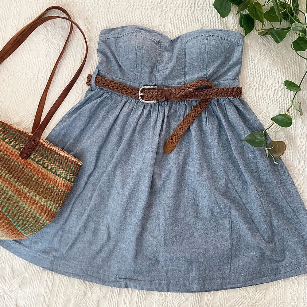 Strapless chambray dress